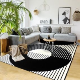 tapis chambre 80x150 tissé noir et blanc rectangle motif géométrique VINILO