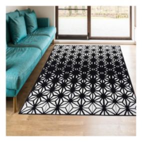 tapis chambre 80x150 tissé noir rectangle motif géométrique AF1 RECTO