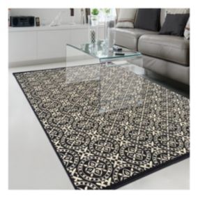 tapis chambre 80x150 tissé noir rectangle motif géométrique AF1 RONTRI