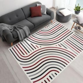 tapis chambre 80x150 tissé rouge et crème rectangle motif géométrique MUCOUR