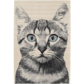 Tapis chambre d'enfant - Chat Senka - Gris et beige - 120 x 170 cm