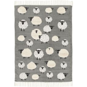 Tapis chambre d'enfant - Petits moutons - Gris et beige - 120 x 170 cm