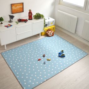 Tapis chambre d'enfant pois - Bleu - 70 x 100 cm