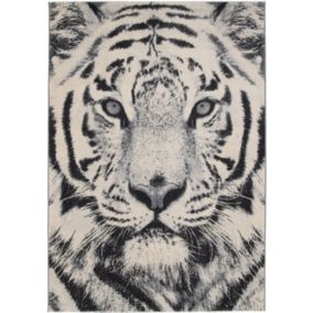 Tapis chambre d'enfant - Tigre Rajah - Gris et beige - 120 x 170 cm