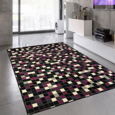 Tapis Chambre tissé motif géométrique LYN1 PIXELY, fuchsia