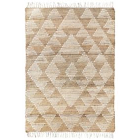 Tapis chanvre motifs triangles en laine épaisse naturel 120x170