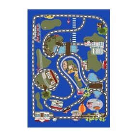 Tapis Circuit de Voiture Bleu, Dimension: 120x160