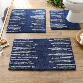 Tapis contour wc BATONNETS 50x45 bleu en polyester 1850 g/m²