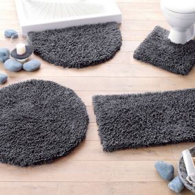 Tapis contour wc COTON CONFORT 50x50 gris anthracite en coton