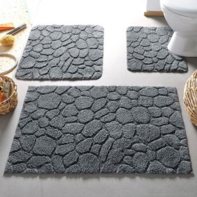 Tapis contour wc GALETS 50x45 gris anthracite en coton