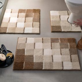 Tapis contour wc MOSAIQUE 50x45 beige en acrylique