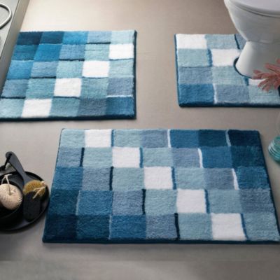 Tapis contour wc MOSAIQUE 50x45 bleu en acrylique