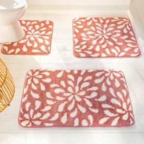 Tapis contour wc PETALES 50x45 rose en polyester 1800 g/m²