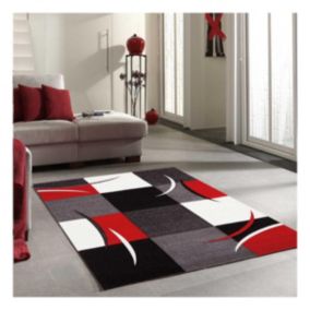 tapis couloir 40x60 tissé rouge rectangle motif damier COMMA