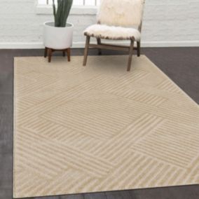 tapis couloir 80x300 tissé beige rectangle motif géométrique CEROTEO