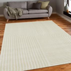 tapis couloir 80x300 tissé crème rectangle motif géométrique CEROTI