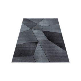 Tapis à courtes mèches design pour salon graphique Maddie 170x120 CM - Gris