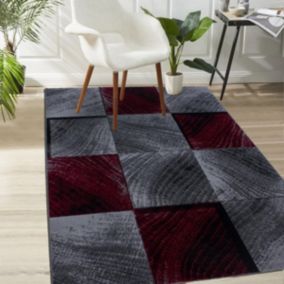 tapis cuisine 120x170 tissé rouge et gris rectangle motif géométrique SIPUR