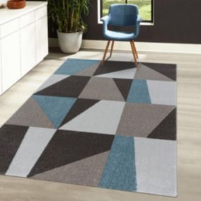 tapis cuisine 140x200 tissé bleu et marron rectangle motif géométrique ORICE