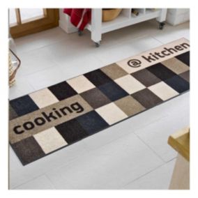 tapis cuisine 60x180 marron motif géométrique KITCHEN