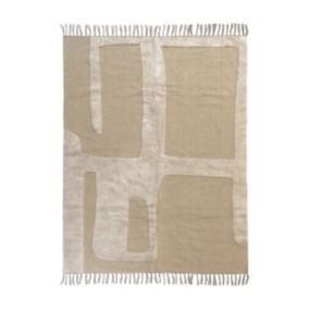 Tapis déco en coton camel avec franges