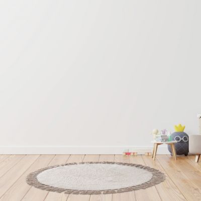 Tapis déco enfant rond à pompons en coton 70x70cm