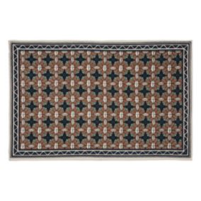 Tapis décoratif en Coton Bleu Camel et Ivoire 60 x 90 cm