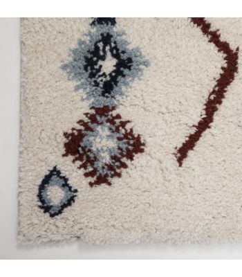 Tapis décoratif Ivoire Bleu et Terracotta esprit Berbère  60  x 110 cm