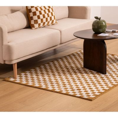 Tapis décoratif motif Damier tufté Jaune ocre 118 x 170 cm