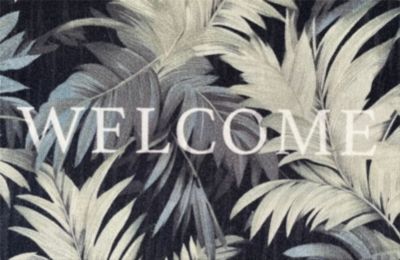 Tapis d'entrée absorbant feuillage welcome bleu et blanc L.60 x l.40 cm Sweetsol