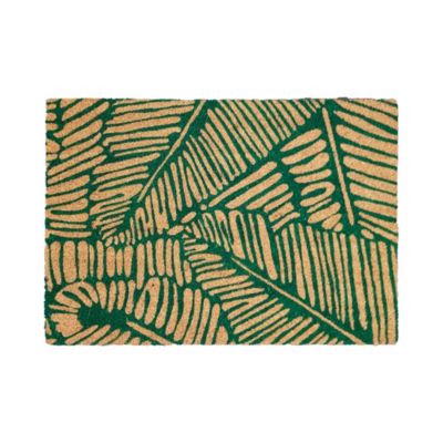 Tapis d'entrée antidérapant en fibre de coco feuillage vert L.60 x l.40cm Ornami