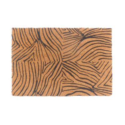 Tapis d'entrée antidérapant en fibre de coco imprimé ethnique noir L.60 x l.40cm Ornami