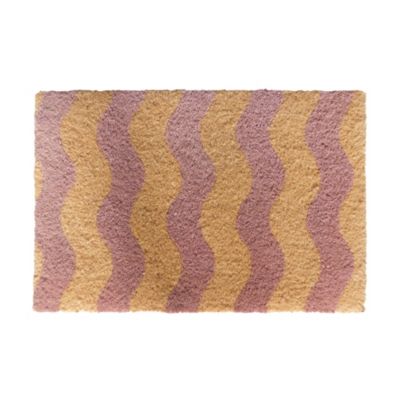 Tapis d'entrée antidérapant en fibre de coco imprimé ondulé rose L.60 x l.40cm Ornami