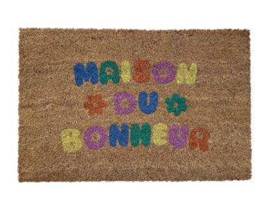 Tapis d'entrée antidérapant en fibre de coco " maison du bonheur " multicouleurs L.60 x l.40cm