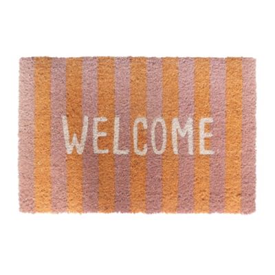 Tapis d'entrée antidérapant en fibre de coco " Welcome " rayures roses L.60 x l.40cm Ornami