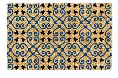 Tapis d'entrée en fibre de coco à motifs imprimé géométrique bleu et noir L.60 x l.4 L.75 x l.45 x ep.1,5 cm