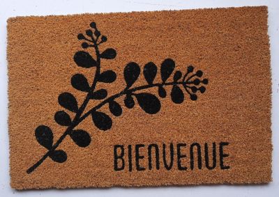 Tapis d'entrée en fibre de coco " Bienvenue " noir et écru L.60 x l.40cm