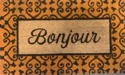 Tapis d'entrée en fibre de coco " Bonjour " noir et orange L.75 x l.45cm