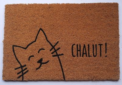 Tapis d'entrée en fibre de coco chat " chalut " noir et écru L.60 x l.40cm