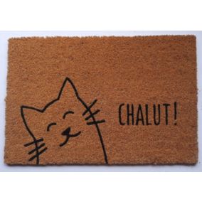 Tapis d'entrée en fibre de coco chat " chalut " noir et écru L.60 x l.40cm