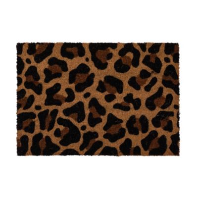 Tapis d'entrée en fibre de coco motifs léopard noir et marron L.60 x l.40cm