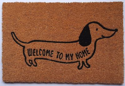 Tapis d'entrée en fibre de coco teckel " welcome to my home " noir et écru L.60 x l.40cm