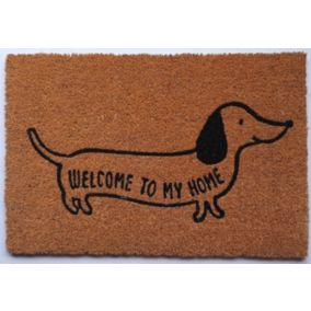 Tapis d'entrée en fibre de coco teckel " welcome to my home " noir et écru L.60 x l.40cm