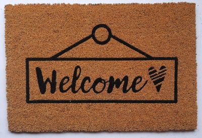 Tapis d'entrée en fibre de coco " welcome " noir et écru L.60 x l.40cm