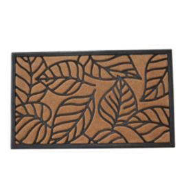 Tapis d'entrée grattoir en caoutchouc feuillage noir et écru L.75 x l.45cm