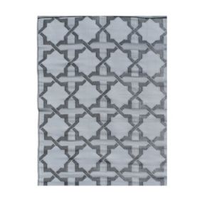 Tapis d'extérieur en plastique tressé - 120x160cm - Gris - Réversible - 100% polypropylène - 400gr / m2 - SANARY