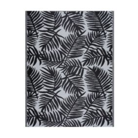 Tapis d'extérieur en plastique tressé - 120x160cm - Noir - Réversible - 100% polypropylène - 400gr / m2 - BISCARROSSE