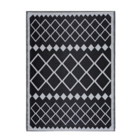 Tapis d'extérieur en plastique tressé - 150x220cm - Noir - Réversible - 100% polypropylène - 400gr / m2 - AGADIR