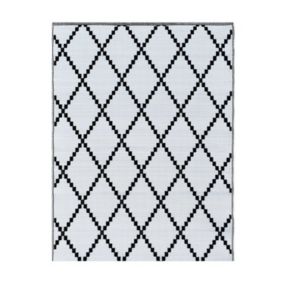 Tapis d'extérieur en plastique tressé - 150x220cm - Noir - Réversible - 100% polypropylène - 400gr / m2 - TUNIS