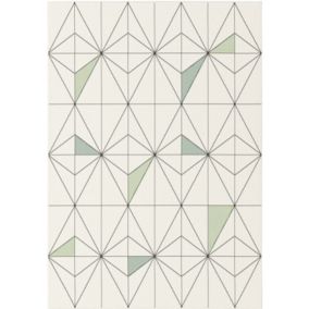Tapis d'extérieur ou d'intérieur - Prisme - Blanc cassé et vert - 120 x 170 cm